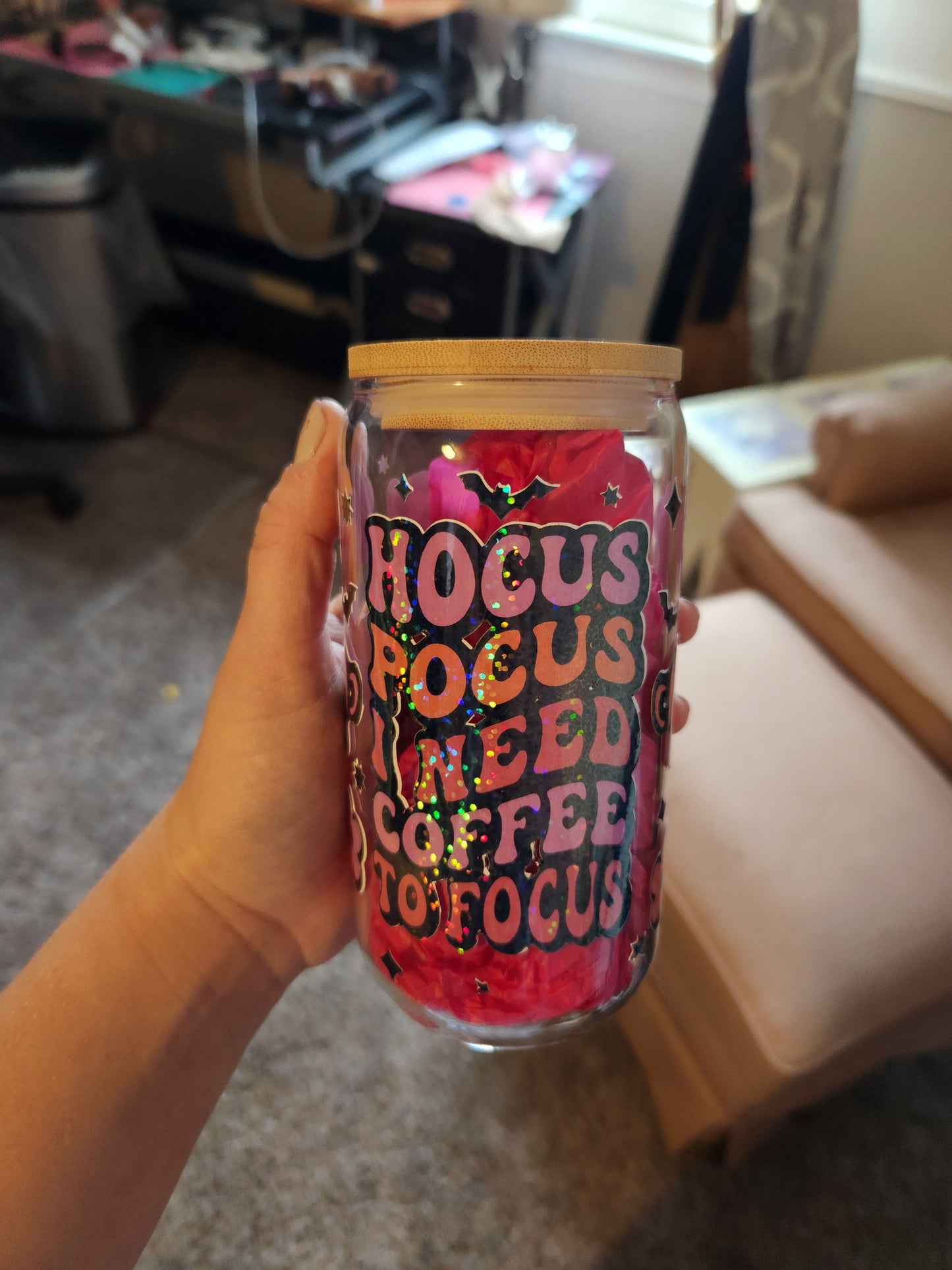 "Hocus Pocus Coffee To Focus"16oz Beer Can Glass