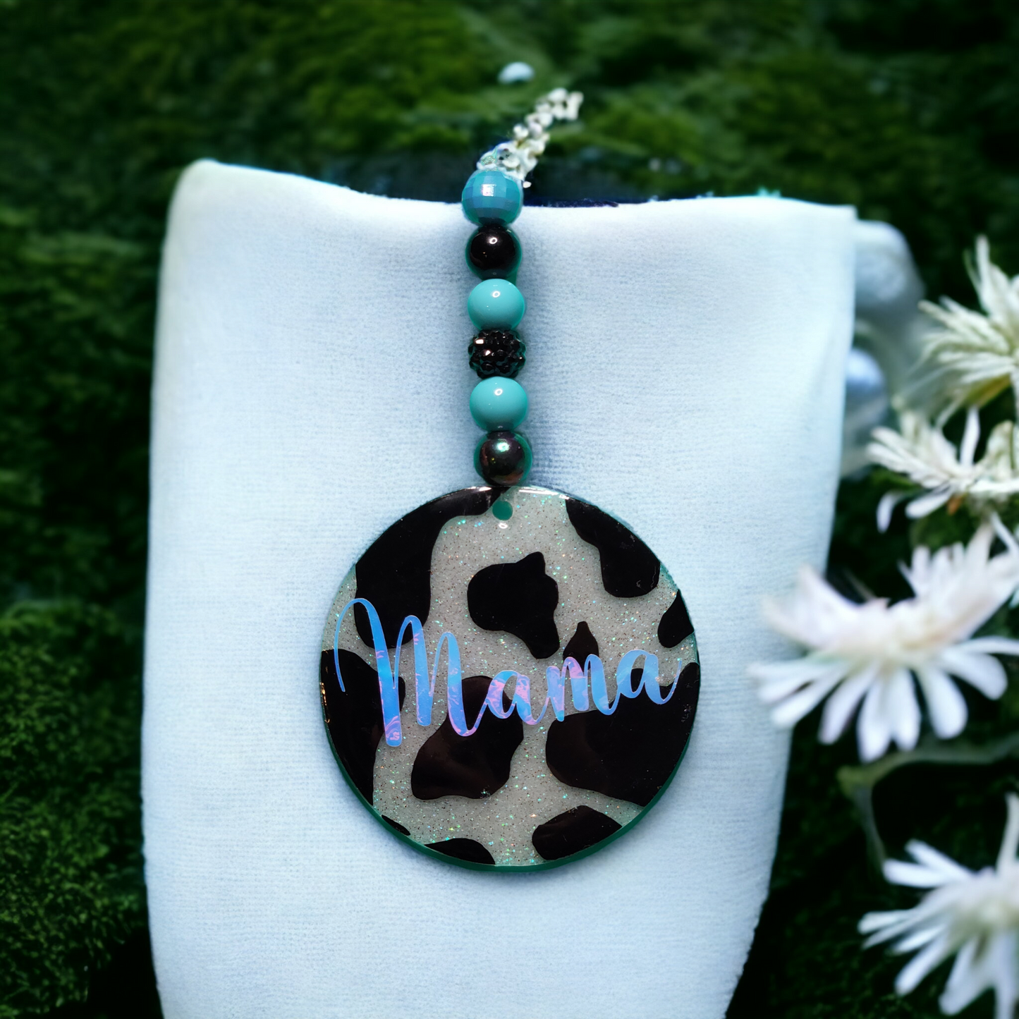 "Mama" Cow Print Car Charm