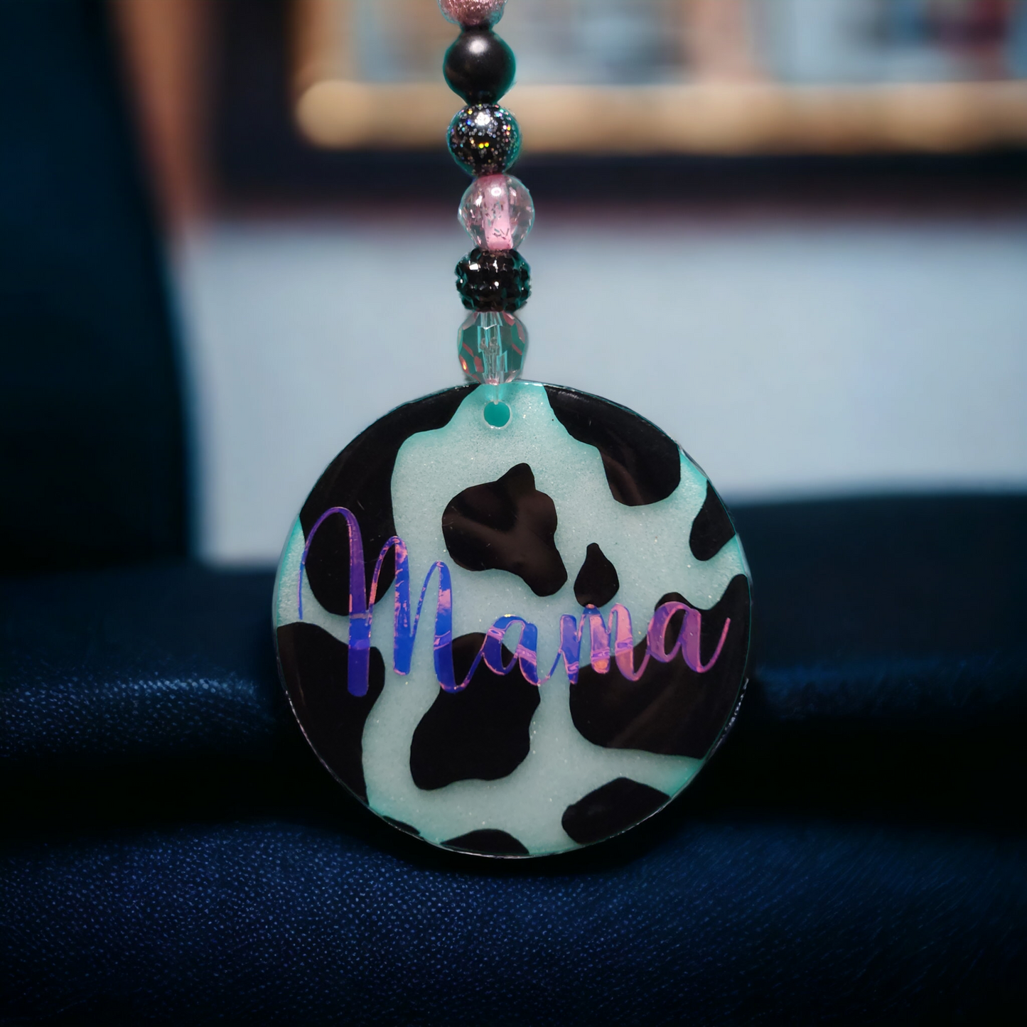 "Mama" Cow Print Car Charm